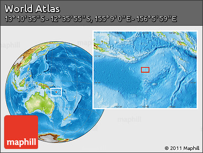 Physical Location Map of the Area around 12° 53' 15" S, 155° 37' 30" E