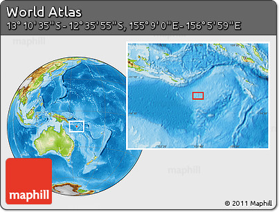 Physical Location Map of the Area around 12° 53' 15" S, 155° 37' 30" E