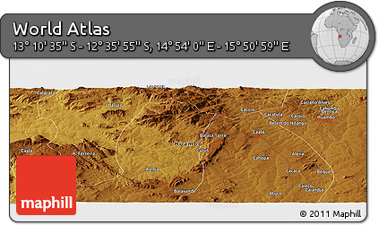 Physical Panoramic Map of the Area around 12° 53' 15" S, 15° 22' 30" E