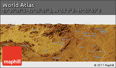 Physical Panoramic Map of the Area around 12° 53' 15" S, 15° 22' 30" E