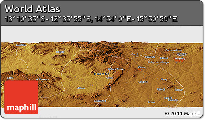 Physical Panoramic Map of the Area around 12° 53' 15" S, 15° 22' 30" E
