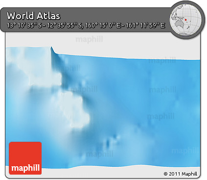 Physical 3D Map of the Area around 12° 53' 15" S, 160° 43' 29" E