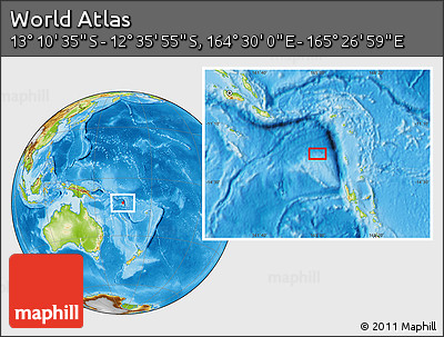 Physical Location Map of the Area around 12° 53' 15" S, 164° 58' 29" E
