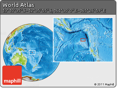 Physical Location Map of the Area around 12° 53' 15" S, 164° 58' 29" E