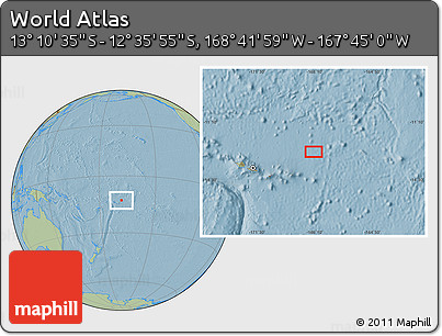 Savanna Style Location Map of the Area around 12° 53' 15" S, 168° 13' 29" W, hill shading
