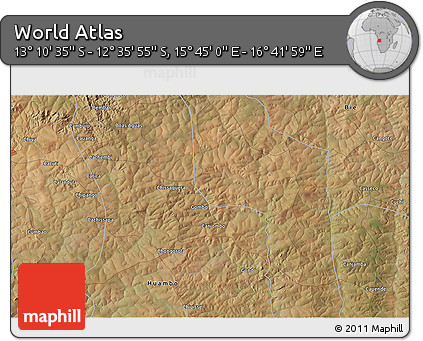 Satellite 3D Map of the Area around 12° 53' 15" S, 16° 13' 30" E