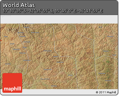 Satellite 3D Map of the Area around 12° 53' 15" S, 16° 13' 30" E