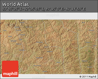 Satellite 3D Map of the Area around 12° 53' 15" S, 16° 13' 30" E