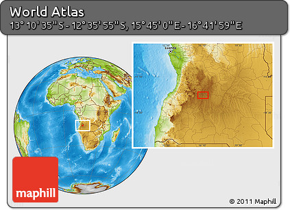 Physical Location Map of the Area around 12° 53' 15" S, 16° 13' 30" E