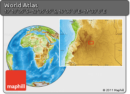 Physical Location Map of the Area around 12° 53' 15" S, 17° 4' 30" E
