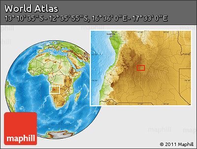Physical Location Map of the Area around 12° 53' 15" S, 17° 4' 30" E