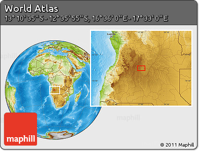 Physical Location Map of the Area around 12° 53' 15" S, 17° 4' 30" E