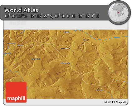 Physical 3D Map of the Area around 12° 53' 15" S, 18° 46' 29" E
