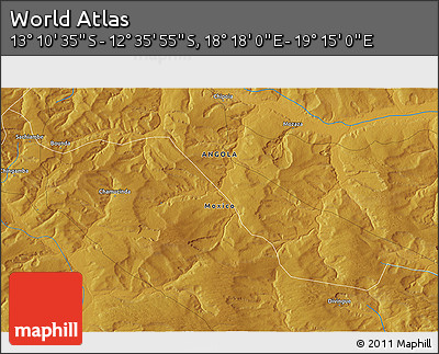 Physical 3D Map of the Area around 12° 53' 15" S, 18° 46' 29" E