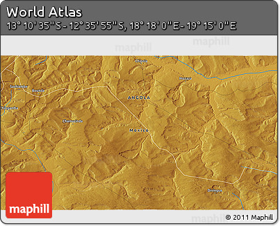 Physical 3D Map of the Area around 12° 53' 15" S, 18° 46' 29" E