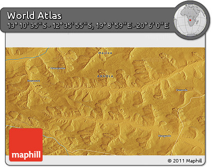 Physical 3D Map of the Area around 12° 53' 15" S, 19° 37' 30" E