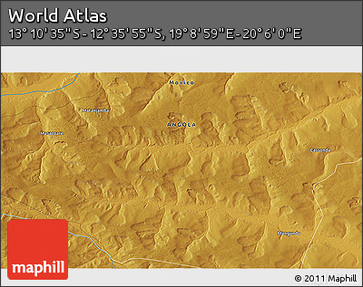 Physical 3D Map of the Area around 12° 53' 15" S, 19° 37' 30" E