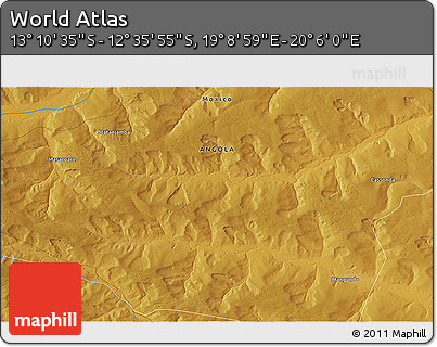 Physical 3D Map of the Area around 12° 53' 15" S, 19° 37' 30" E