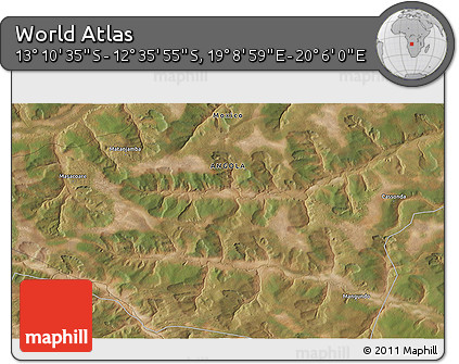 Satellite 3D Map of the Area around 12° 53' 15" S, 19° 37' 30" E