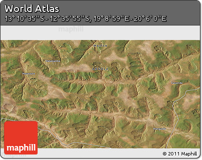 Satellite 3D Map of the Area around 12° 53' 15" S, 19° 37' 30" E