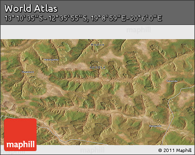 Satellite 3D Map of the Area around 12° 53' 15" S, 19° 37' 30" E