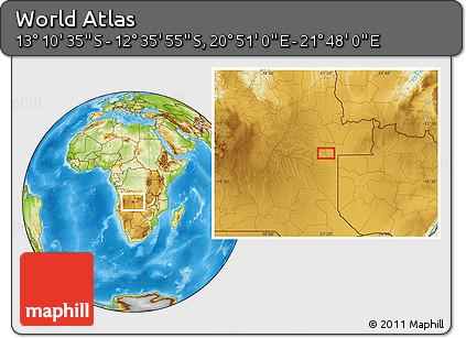 Physical Location Map of the Area around 12° 53' 15" S, 21° 19' 30" E