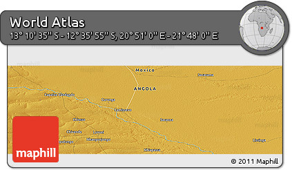 Physical Panoramic Map of the Area around 12° 53' 15" S, 21° 19' 30" E