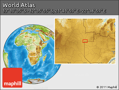 Physical Location Map of the Area around 12° 53' 15" S, 22° 10' 29" E