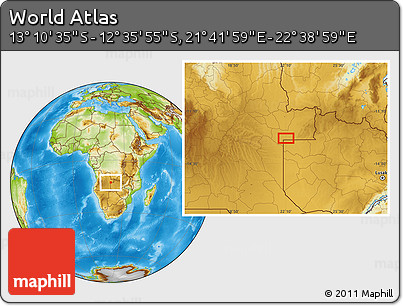 Physical Location Map of the Area around 12° 53' 15" S, 22° 10' 29" E