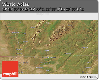 Satellite 3D Map of the Area around 12° 53' 15" S, 23° 1' 29" E