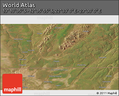 Satellite 3D Map of the Area around 12° 53' 15" S, 23° 1' 29" E
