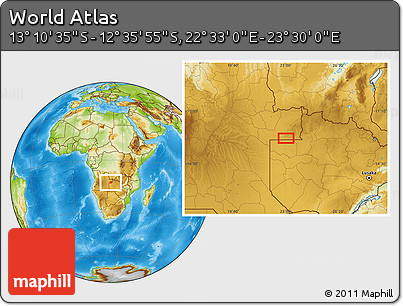 Physical Location Map of the Area around 12° 53' 15" S, 23° 1' 29" E