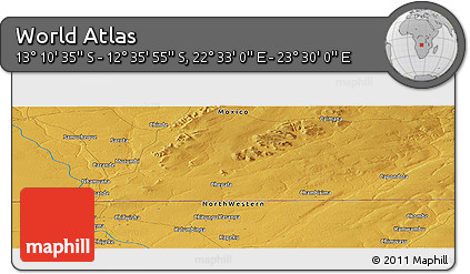 Physical Panoramic Map of the Area around 12° 53' 15" S, 23° 1' 29" E