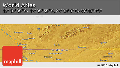 Physical Panoramic Map of the Area around 12° 53' 15" S, 23° 1' 29" E