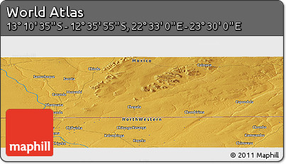 Physical Panoramic Map of the Area around 12° 53' 15" S, 23° 1' 29" E