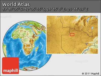 Physical Location Map of the Area around 12° 53' 15" S, 24° 43' 30" E