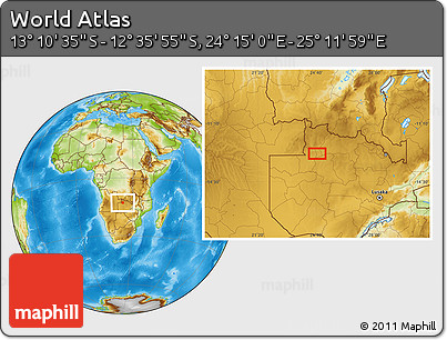 Physical Location Map of the Area around 12° 53' 15" S, 24° 43' 30" E