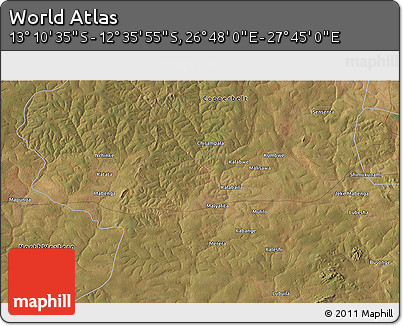 Satellite 3D Map of the Area around 12° 53' 15" S, 27° 16' 29" E