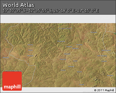 Satellite 3D Map of the Area around 12° 53' 15" S, 27° 16' 29" E