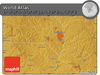 Physical Map of the Area around 12° 53' 15" S, 28° 7' 30" E