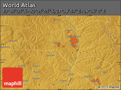 Physical Map of the Area around 12° 53' 15" S, 28° 7' 30" E