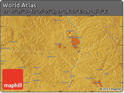 Physical Map of the Area around 12° 53' 15" S, 28° 7' 30" E