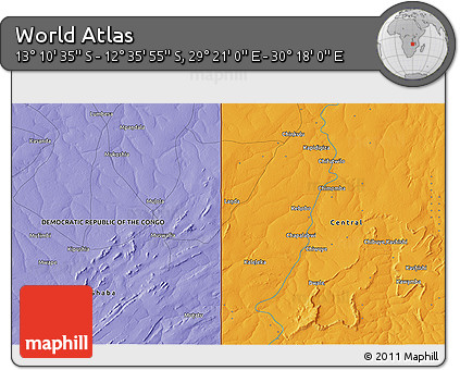 Political 3D Map of the Area around 12° 53' 15" S, 29° 49' 30" E