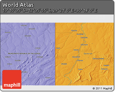 Political 3D Map of the Area around 12° 53' 15" S, 29° 49' 30" E