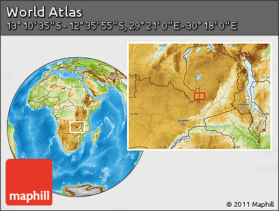 Physical Location Map of the Area around 12° 53' 15" S, 29° 49' 30" E