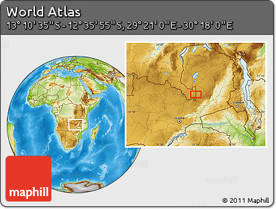 Physical Location Map of the Area around 12° 53' 15" S, 29° 49' 30" E