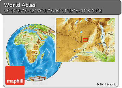 Physical Location Map of the Area around 12° 53' 15" S, 30° 40' 29" E