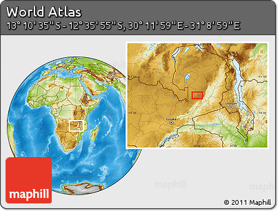 Physical Location Map of the Area around 12° 53' 15" S, 30° 40' 29" E