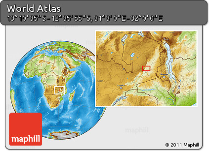 Physical Location Map of the Area around 12° 53' 15" S, 31° 31' 29" E