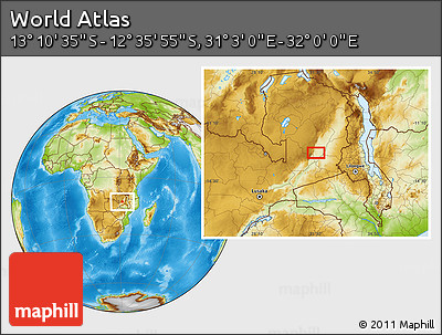 Physical Location Map of the Area around 12° 53' 15" S, 31° 31' 29" E